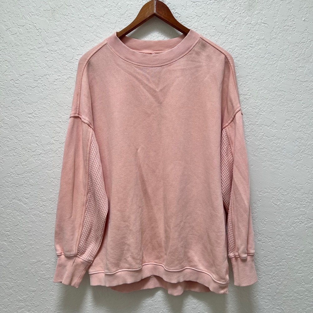 Aerie Womens Pink Waffle Knit Panel Oversized Sweatshirt XS Casual Cozy
